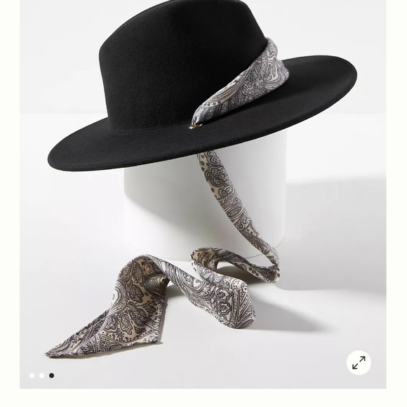 Anthropologie Jones black  scarf trimmed rancher  hat new with tags  one size - Picture 2 of 8